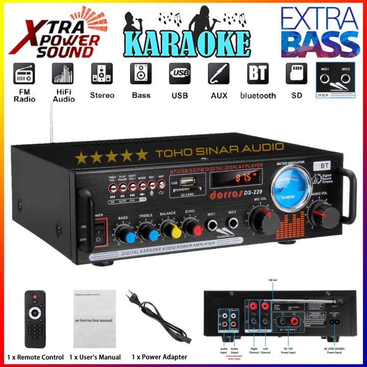 Amplifier Stereo Bluetooth 2000W Indikator Meter VU Suara Surround 2MIC ...