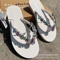 Zhetao shoes flip-flops 2022 summer new female flat bright drill pure color non-slip leisure beach slippers