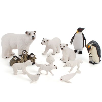 12 Pcs Realistic Polar Animal Figurines Arctic Circle Animal Action Figurines Set Includes Polar Bear Penguin and Whales