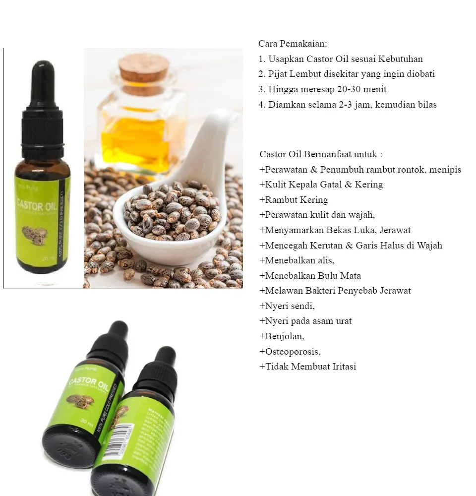 CASTOR OIL MINYAK JARAK PERAWATAN RAMBUT DAN KULIT 20ml ...