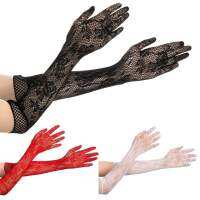 Dress Fancy Cosplay Mittens Punk Gothic Gloves Lace Long-sleeve Bride Elastic Floral Mesh Transparent Sexy Ladies