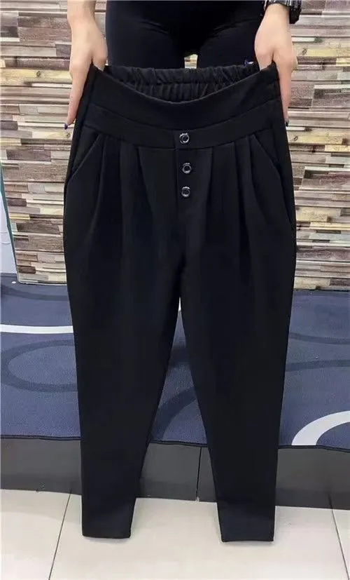 yikui New style black high waist harem pants fashion loose slim trousers  women | Lazada