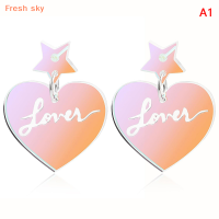 Fresh sky ต่างหูอะคริลิครูปหัวใจน่ารักสไตล์เกาหลี1คู่ต่างหูแบบห้อยโปร่งใสสีใสสำหรับผู้หญิงเครื่องประดับแฟชั่น