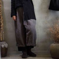 Johnature 2020 New Cotton Linen Elastic Mid Waist Loose Vintage Full Length Pants Spliced Color Casual Women Wide Leg Pants