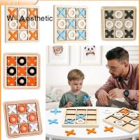 W-AESTHETIC ทำจากไม้ บ้านในบ้าน ของตกแต่งโต๊ะ ของขวัญสำหรับเด็ก Tic Tac Toe เกมสำหรับครอบครัว เกมกระดานกระดาน ของเล่นโต๊ะของเล่น