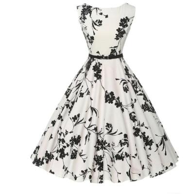 Retro Summer Dress Women 2019 O-Neck Audrey Hepburn Vintage Floral printing Dress Party Dresses Plus Size vestido 3XL
