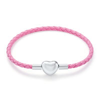 La Menars New 17-21cm Braided Leather Bracelet With Silver 925 Love Heart Charm Unisex Fashion Jewelry Gift