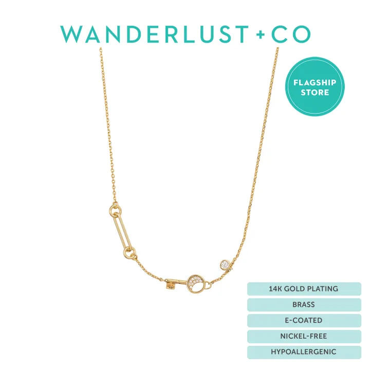 Wanderlust + Co Crescent Key Gold Chain Necklace - 14K Real Gold Plated Jewelry