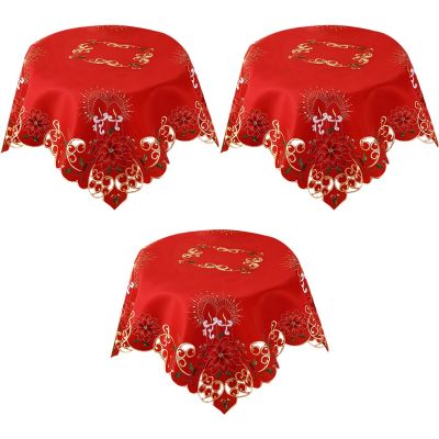 3X Christmas Embroidered Table Cloth,Hollow-Out Round Table Cloth,for Restaurant Dinning Party Banquet Events,33 Inch