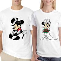 Disney Mouse Mickey Minnie คนรักพิมพ์เสื้อยืดแขนสั้น O คอ TShirt ฤดูร้อน Unisex Tee เสื้อคู่ T เสื้อ S-5XL