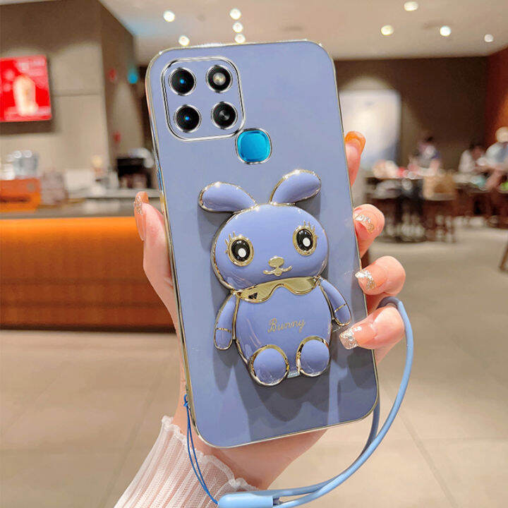 ybdเคสกระต่ายน่ารักสำหรับ-infinix-smart-6-x6511b-x6511-x6511e-เคสโทรศัพท์การ์ตูนขาตั้งกล้องแบบสามมิติเคสซิลิโคนแบบนิ่มฟรีสายคล้อง