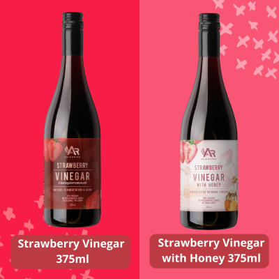 Ablerind Strawberry Vinegar With Honey &amp; No Honey Bundle (375ml x2) เอเบิ้ลริน ไซเดอร์สตรอเบอร์รี่ แพ็คคู่ แบบมีน้ำผึ้ง และไม่มีน้ำผึ้ง 375มล.