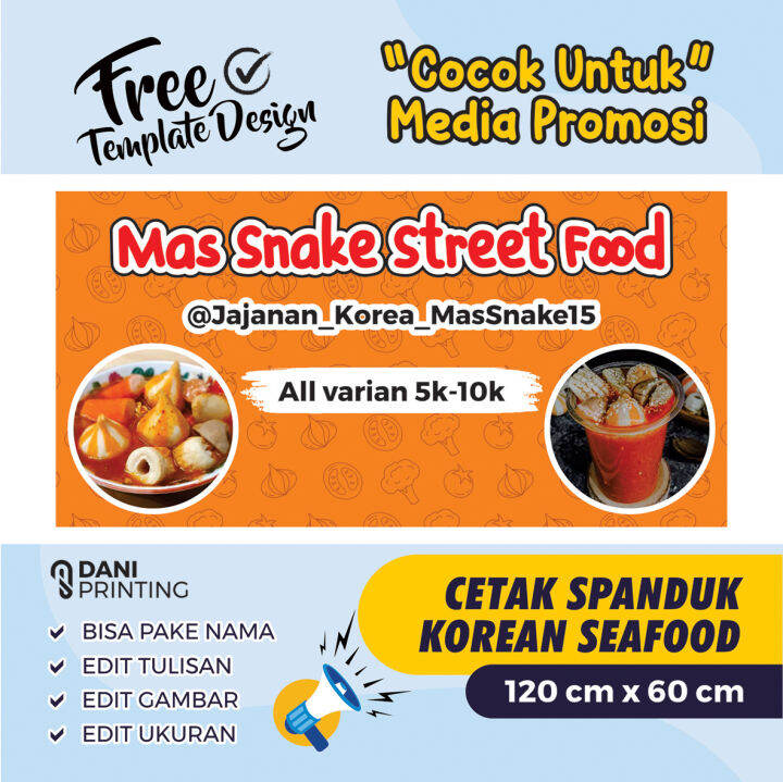 Banner Spanduk JAJANAN KOREAN SEAFOOD 120cm X 60cm BISA DI EDIT