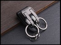 Milesi Brand Men KeyChain Belt Clip Pull Auto Lock Key Chain Double Ring Men Car Key Holder Novelty Trinket Genuine Leather gift