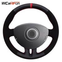 WCaRFun หนังสีดำหนังนิ่มสีแดงเครื่องหมายรถพวงมาลัยฝาครอบล้อสำหรับเรโนลต์คลีโอ3 2005-2013คลีโอไดนามิก2008คลีโอ Mk 3 2010