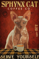 Lupeishop Sphynx Cat Sign Decor Soffee Co. Serve Yourself EST.1972 Cat Art โครงการสำหรับ Home Bar Coffee Kitchen Wall Decor