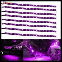 QIUQIU 8pcs ร้อน มอเตอร์ไซค์ ใหม่ ยืดหยุ่น กันน้ำ DC 12V 30 ซม. 15 LED SMD ไฟ LED ติดรถยนต์ สีม่วง