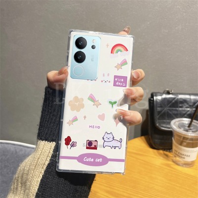 ปลอกอ่อนโปร่งใสใหม่สำหรับ VIVOV29 5G 2023เคสโทรศัพท์กันกระแทกลายกระต่ายน่ารักรูปการ์ตูนรุ้ง V27 V27Pro VIVOV27 VIVO V25 V25E โปร V23 V23E V21 V29ปลอกซิลิโคน5G