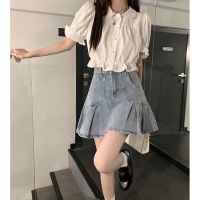 Denim pleated skirt for women spring and summer 2023 new design sense niche hot girls wear A- line hip-wrapped skirt