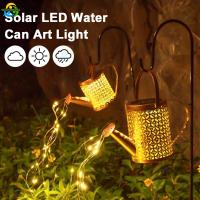 Solar Watering Can Light LED Hanging Kettle Lantern Waterproof Outdoor Garden Decor Metal Retro Waterfall Lamp Landscape Light Outdoor Lighting