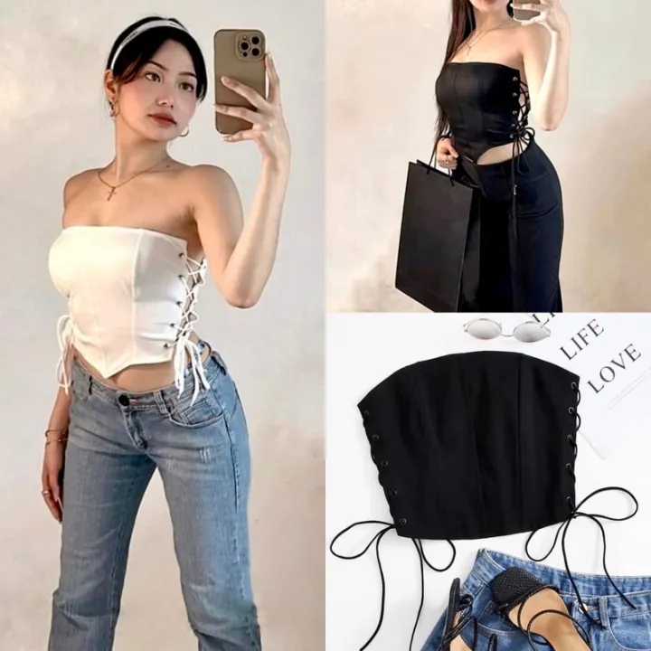 Kily.PH Lace Up Tube Corset Top 6A0193 | Lazada PH