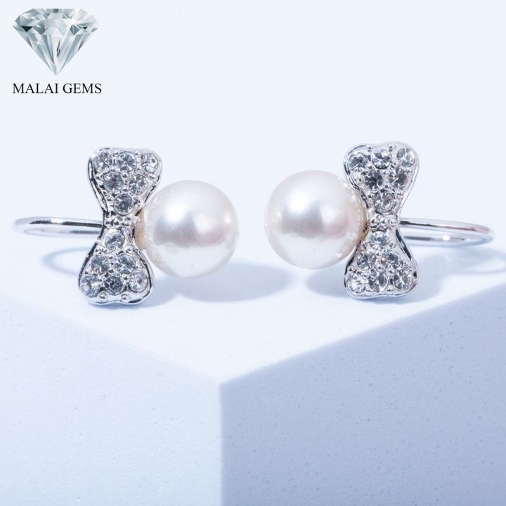 malai-gems-ต่างหูมุก-เงินแท้-silver-925-เพชรสวิส-cz-เคลือบทองคำขาว-รุ่น11010356-แถมกล่อง-ต่างหูเพชร-ต่างหูเงินแท้