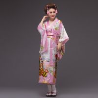 CP44.4 ชุดกิโมโนยาว กิโมโนญี่ปุ่นยาว สีชมพูลายสวย พิมพ์ลายดอกไม้น่ารัก Kimono Yukata Costume