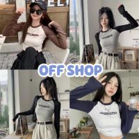 COD  ♖OFF SHOP พร้อมส่ง (OFF-58067-3) เสื้อครอปไหมพรม คอกลมแขนยาว น่ารักสีพื้นกำลังมา✩