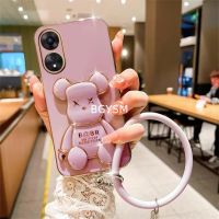 เคสโทรศัพท์ในสต็อกสำหรับ OPPO A38 4G ของใหม่พร้อมที่ใส่ที่ตั้งรูปหมีน่ารัก + สายรัดข้อมือ OPPOA384G ฝาครอบปลอกโทรศัพท์มือถือ