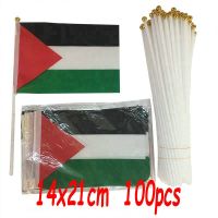 ZXZ 100pcs Palestine hand waving Flag 14*21cm Polyester PE PALE Palestine Hand Flag with plastic flagpole