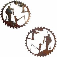 2 PCS Metal Art Fishing Wall Decor Rusty Fishing Pendant Crafts for Home Yard Patio Decor, Fathers Day Unique Gift