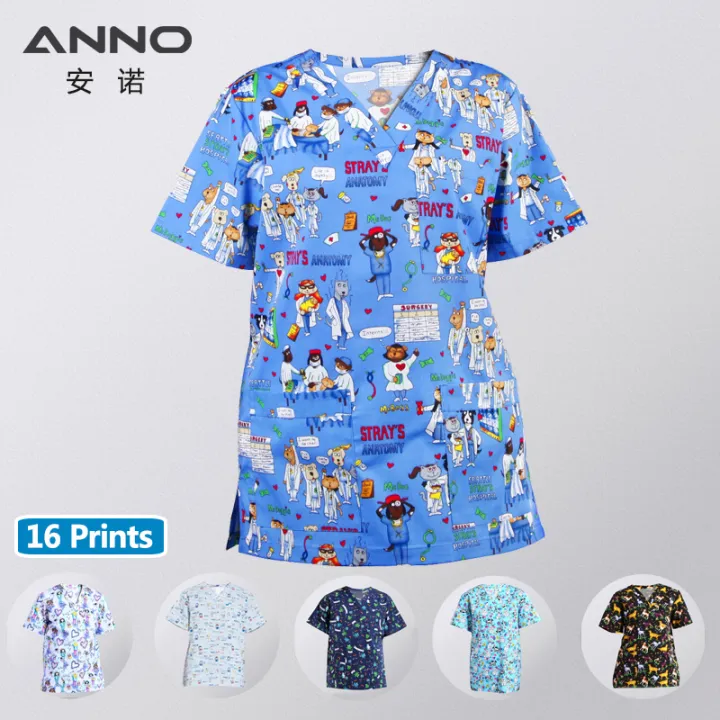 ANNO Medial Scrubs Top Short Sleeve Nurse Uniforms Cartoon Hospital  Clothing Shirts Nursing Dress for Women Men | Lazada PH