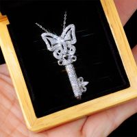 Huitan Butterfly Key Shape Necklace Theme Party Women Statement Jewelry Silver Plated Zircon Sweater Chain Necklace Collars Fashion Chain Necklaces