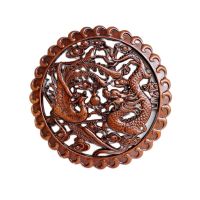 Wood carving wooden round pendant crafts living room home Feng Shui decoration antique carved wall hanging 28CM