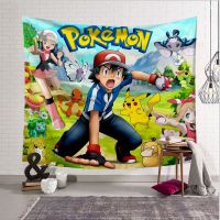 （koko party supplies）Koko Party Tapestries,ผ้าลายยิปซีตกแต่งผนัง Pikachu ลายการ์ตูนน่ารักตกแต่งแขวนผนังภาพพื้นหลังวันเกิดสำหรับเด็กฉากหลังปาร์ตี้