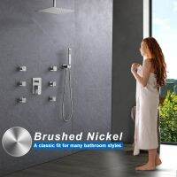 【LZ】♤  Delnet-Atualizado Corpo Jets Sistema De Chuveiro com On-Off Switch 12  Rain Shower Teto Montado All Metal Shower Faucet Set