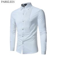 【Hot Sale】embellishembellishสีทึบผู้ชายเสื้อ Tuxedo เสื้อเจ้าบ่าวแต่งงานเสื้อแขนยาว SlimCasual MensShirts Camisa Masculina XL