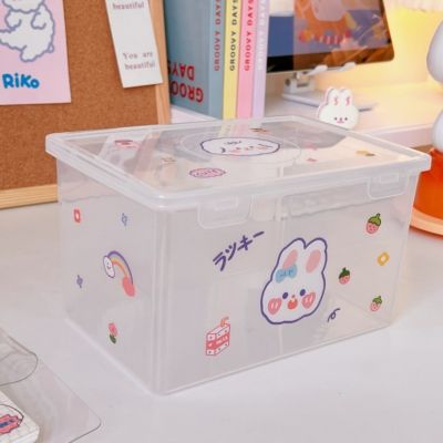 （A SHACK）❅♛♟ Large capacity desktop storage box Transparent ins flip-top organizer Cosmetic finishing Stackable stationery rack