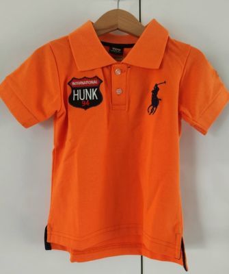 เสื้อคอปก ปักม้าโปโล HUNK94 สีส้ม  SALE 180 บาท size : 1-2ปี
