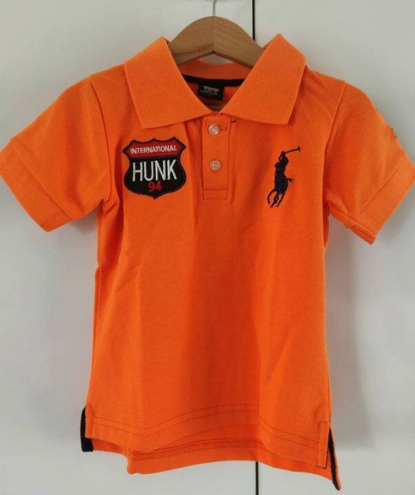 เสื้อคอปก-ปักม้าโปโล-hunk94-สีส้ม-sale-180-บาท-size-1-2ปี