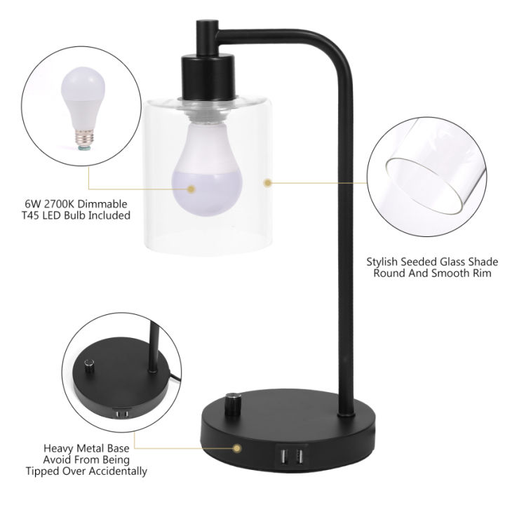 ชุดโคมไฟข้างเตียง-2-ชิ้นโคมไฟข้างเตียงแบบสัมผัสพร้อมพอร์ตชาร์จ-usb-a-c-ห้องนอนโคมไฟข้างเตียงแบบสัมผัสโคมไฟตั้งโต๊ะกระจกและฐานโลหะสัมผัสโคมไฟข้างเตียงสีดำ