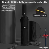 Double 12 Ribs Fully Automatic Folding Umbrella Waterproof Windproof Strong UV Resistant Big Parasol Umbrellas For Women and Men Umbrellas