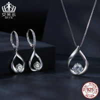 ฤดูร้อน s925 เงินแท้ชุบทองคำขาว Moissanite ต่างหูสร้อยคอชุดเครื่องประดับสองชิ้น ~