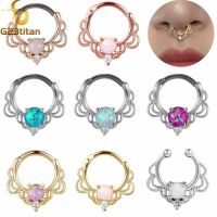 Crystal Opal Stone Nose Rings Titanium Septum Clicker Real Fake Septum Piercing Ear Helix Lobe Earring Daith Hoop Body Jewelry