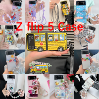 เคสพับได้5 Z-Flip4สำหรับ Samsung Galaxy Z Z เคสโทรศัพท์พับได้ Z-3พับได้เคสโทรศัพท์คู่ลายการ์ตูนน่ารักเส้นทแยงมุมโซ่ยาว