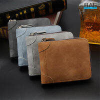 ผู้ชายกระเป๋าสตาค์ซิปสั้น Retro แฟชั่นสีทึบ Bifold Dompet Koin ธุรกิจการ์ดแบบลำลองผู้ถือ