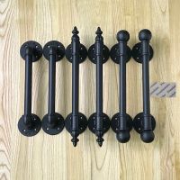 1Piece Black Iron Water Pipe Industrial Barn Door Handle Pull Vintage Grab Bar Decorative Ball Crown Finial