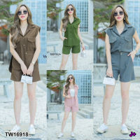 B16918 เซ็ท 2 ชิ้น เสื้อแขนกุดผ้าร่องยืด + กางเกงขาสั้น 2-piece set: sleeveless top + shorts