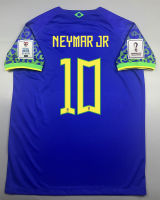 เสื้อบอล แฟนบอล ทีมชาติ บราซิล เยือน บอลโลก 2022  Brazil Away พร้อมเบอร์ชื่อ 10 NEYMAR JR อาร์ม ฟุตบอลโลก World Cup 2022