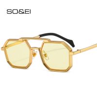 SO amp;EI Retro Metal Punk Polygon Square Sunglasses Women Fashion Clear Mirror Shades UV400 Men Red Yellow Sun Glasses